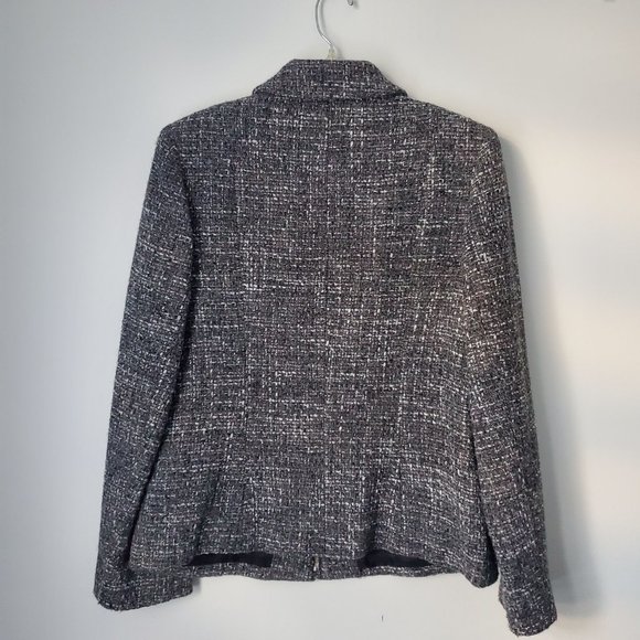Vintage Women's Wool Blazer Jacket Zip Up Woven Knit Grey White Tweed JONES NY - Picture 5 of 10